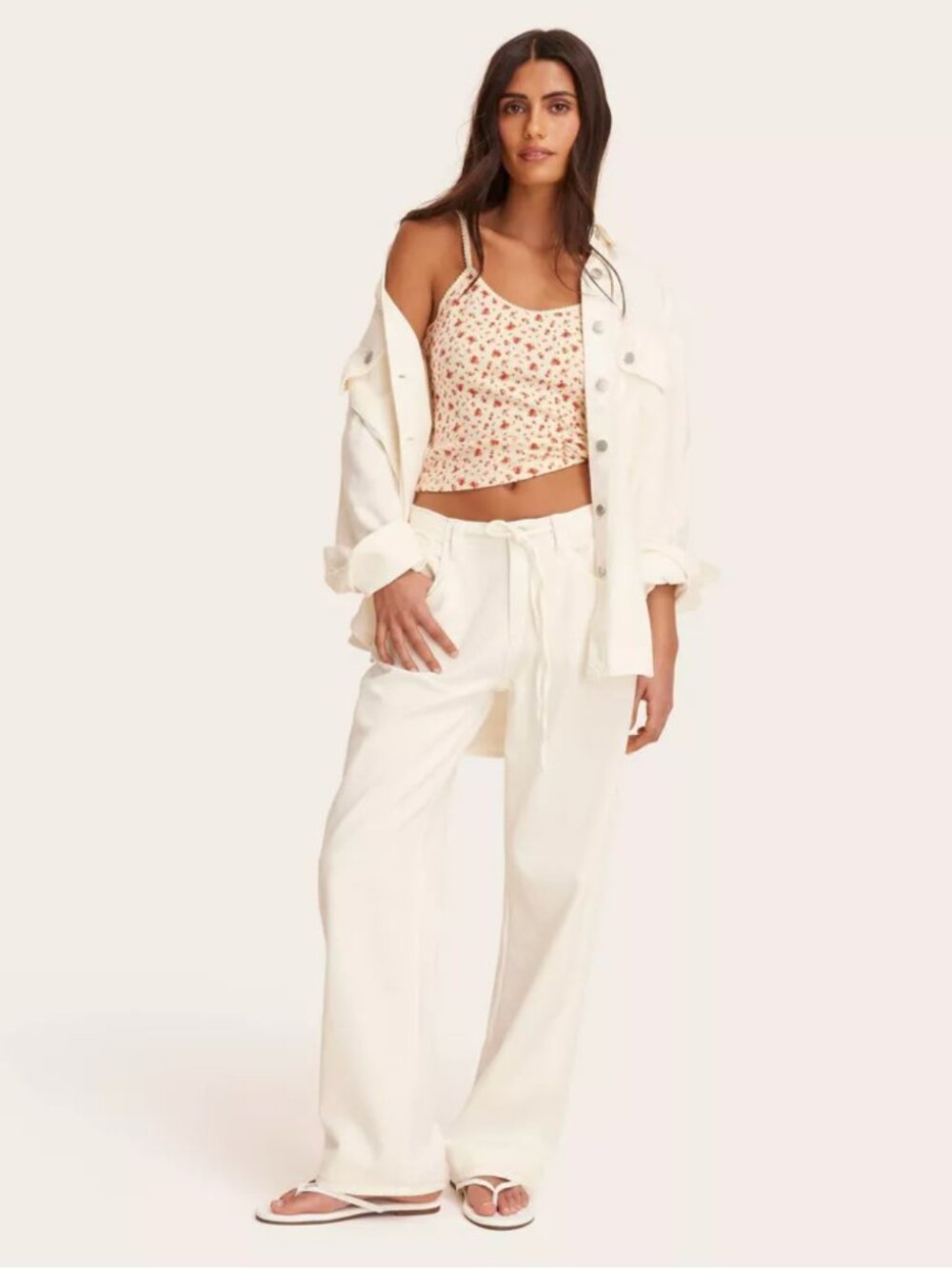 NWT Mid-Rise Drawstring Baggy Jeans - Parke x Target Cream Size 6